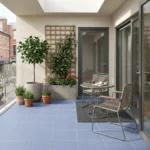 Cerámica Aqua azul 30x30 cm instalada en una terraza moderna