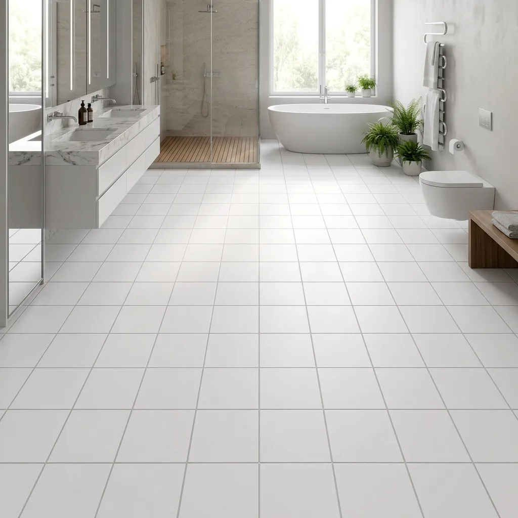 Cerámica Eco Plus Blanco 19.8x19.8 cm instalada en baño