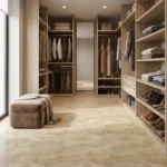 Cerámica Caramelo Beige 45x45 cm instalada en walk-in closet