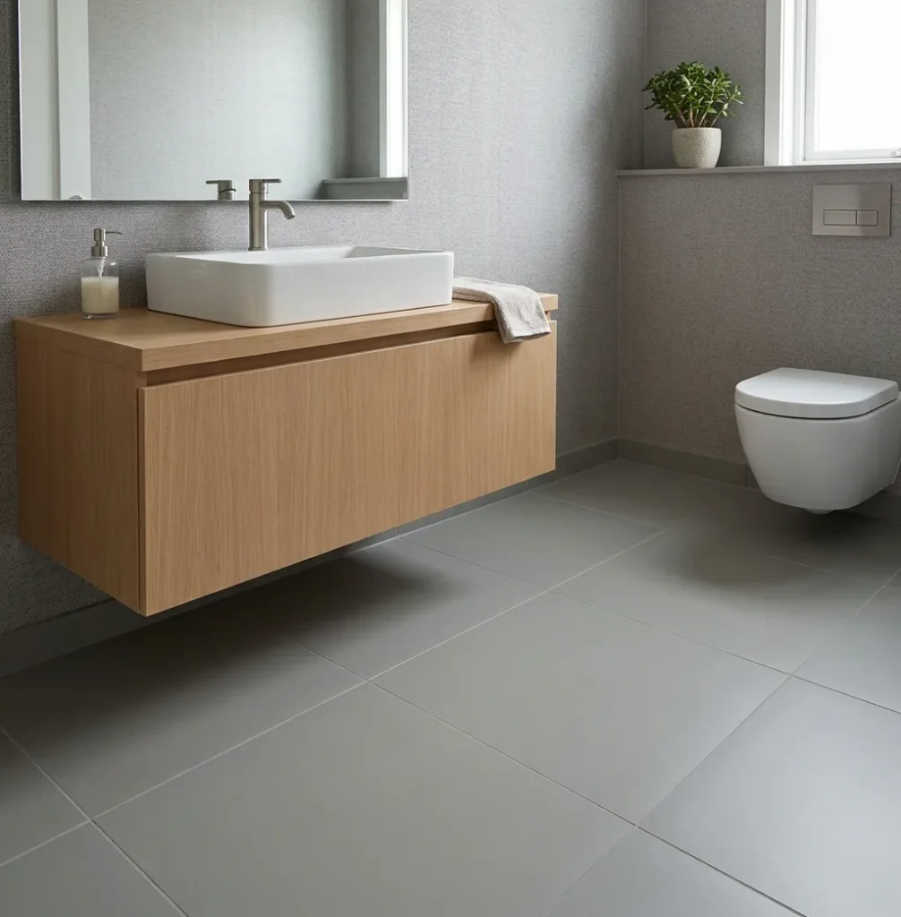 Porcelanato Beige Plano 60x60 cm instalado en baño