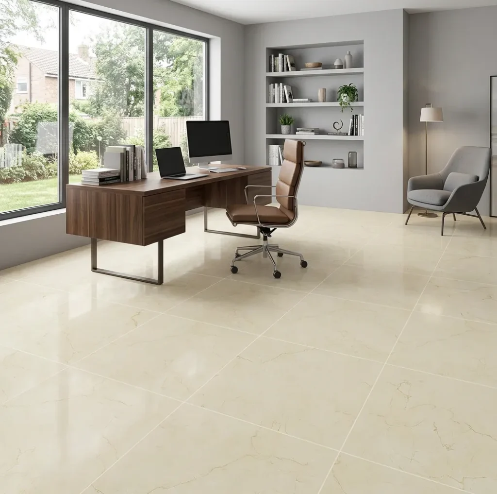 Porcelanato Beige Veta 60x60 cm instalado en oficina