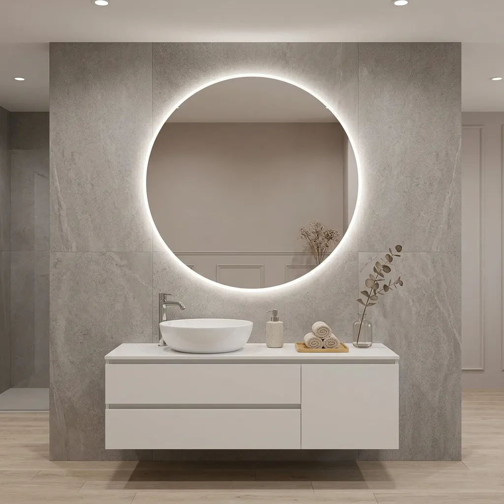 Espejo de baño redondo 70 cm con luz LED en ambiente