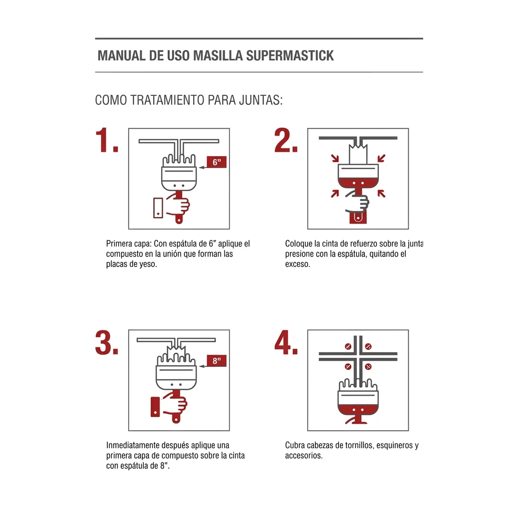 Instrucciones de aplicación Masilla Supermastick 28 kg
