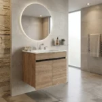 Mueble Aluvia Miel Elevado con Lavamanos 60 cm en baño moderno